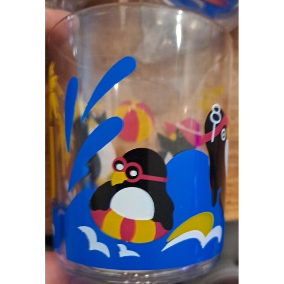 Vintage NIB 4 FUN  Penguin Beach Party POOL Home Style 14 OZ Acrylic Glass Cups - Picture 3 of 14